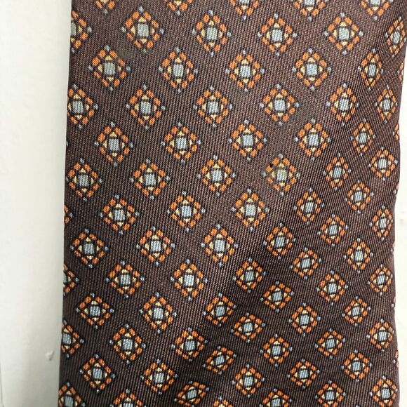 Christian Dior Cravates Silk Tie Mens Brown Geometric Pattern Necktie VTG - Picture 6 of 6